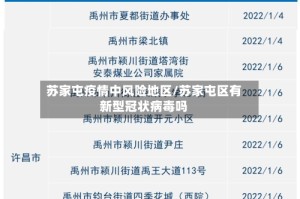 苏家屯疫情中风险地区/苏家屯区有新型冠状病毒吗